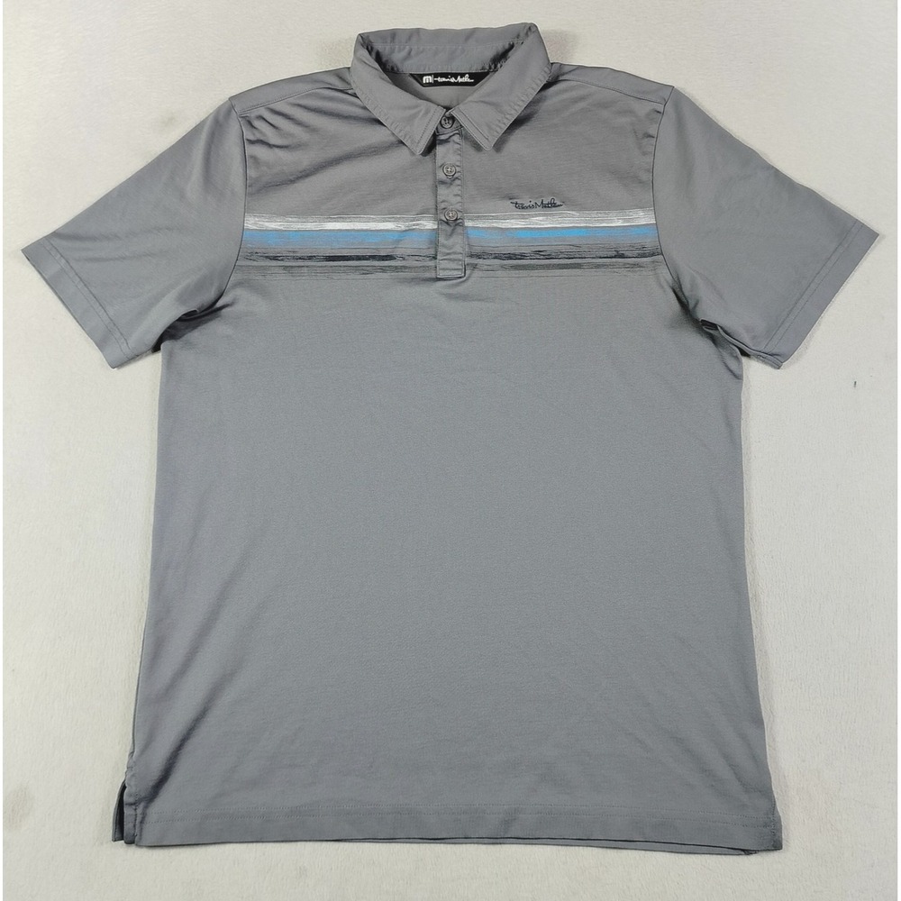 TravisMathew Polo Shirt Mens Medium Gray Stripe Golf Performance Pima Cotton